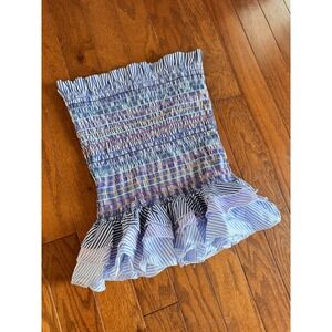 💙Simplee Women's Sz‎ S Boho High Waist Bodycon Pleated Stripe Mini Peplum Skirt